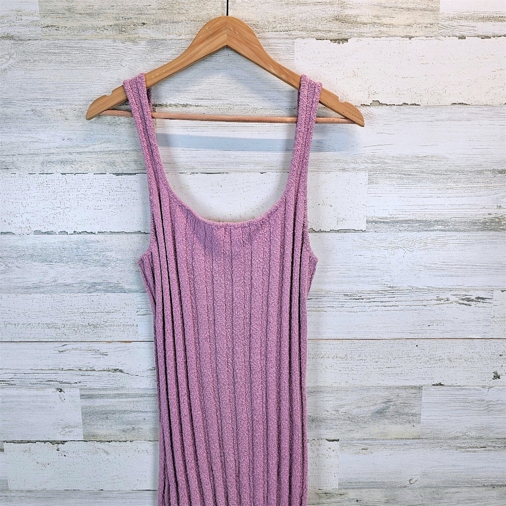 Free People Beach Santos Knit Midi Dress L Rose Pink Ribbed Tank Scoop Neck - Picture 4 of 11